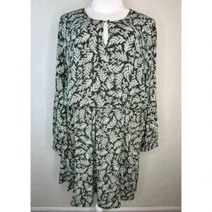 Old Navy Floral Green & White Long Sleeve Dress Holidays Fall Winter XXL